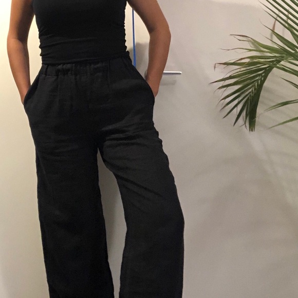 Black linen high-waisted pants - Picture 2 of 5